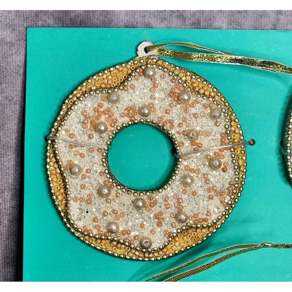 Beaded Donut Christmas Ornaments Pearls Sprinkles Sequins 4